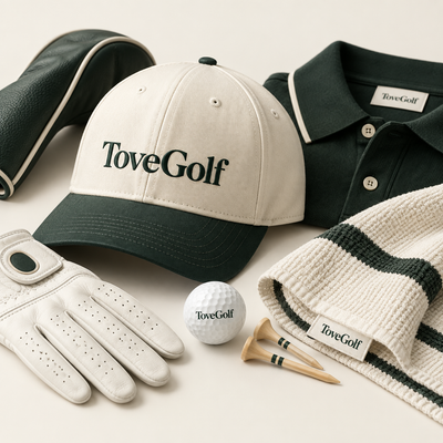 Customer mid-swing in ToveGolf apparel