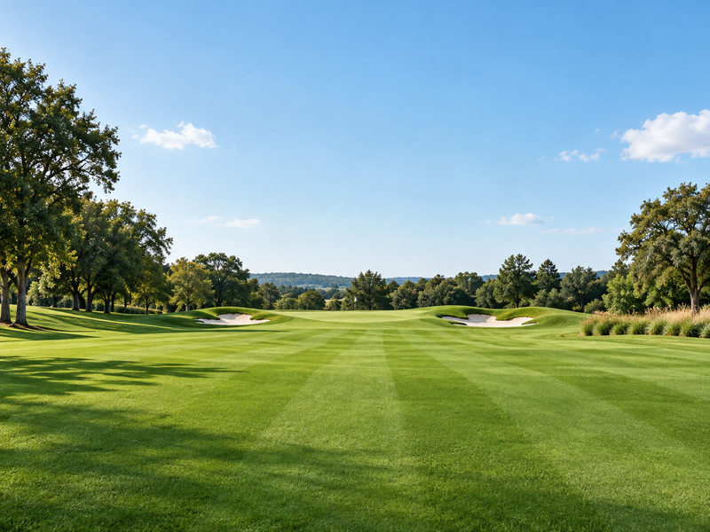 Fairway and tree line under open sky